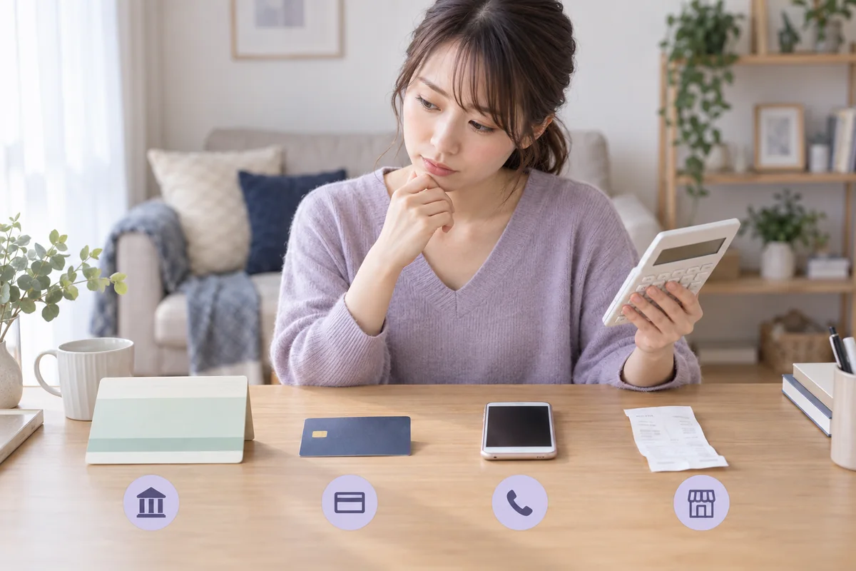 銀行振込やカードなどの決済手段を比較する女性