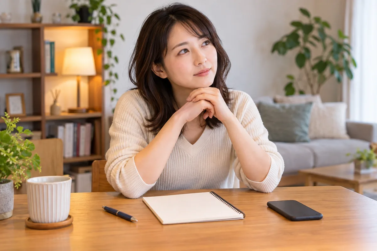 電話相談前に質問を整理する女性