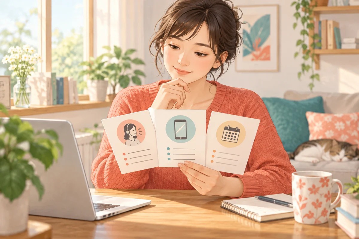 電話相談前に質問を一つに絞る女性のイメージ