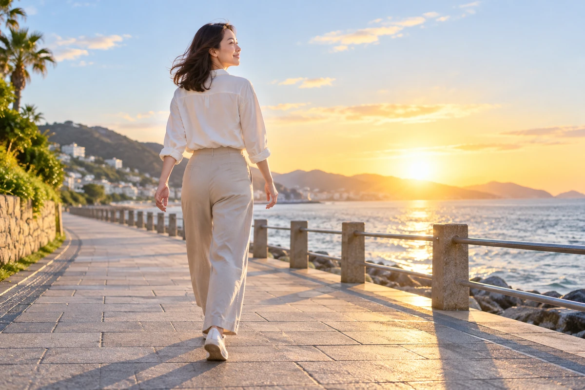 自分の幸せを考え明るい未来へ歩き出す女性