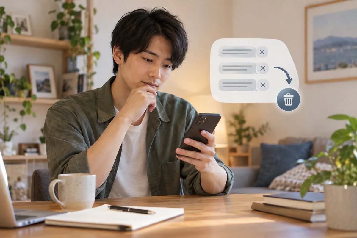 追いLINEを送る前に立ち止まって考える男性