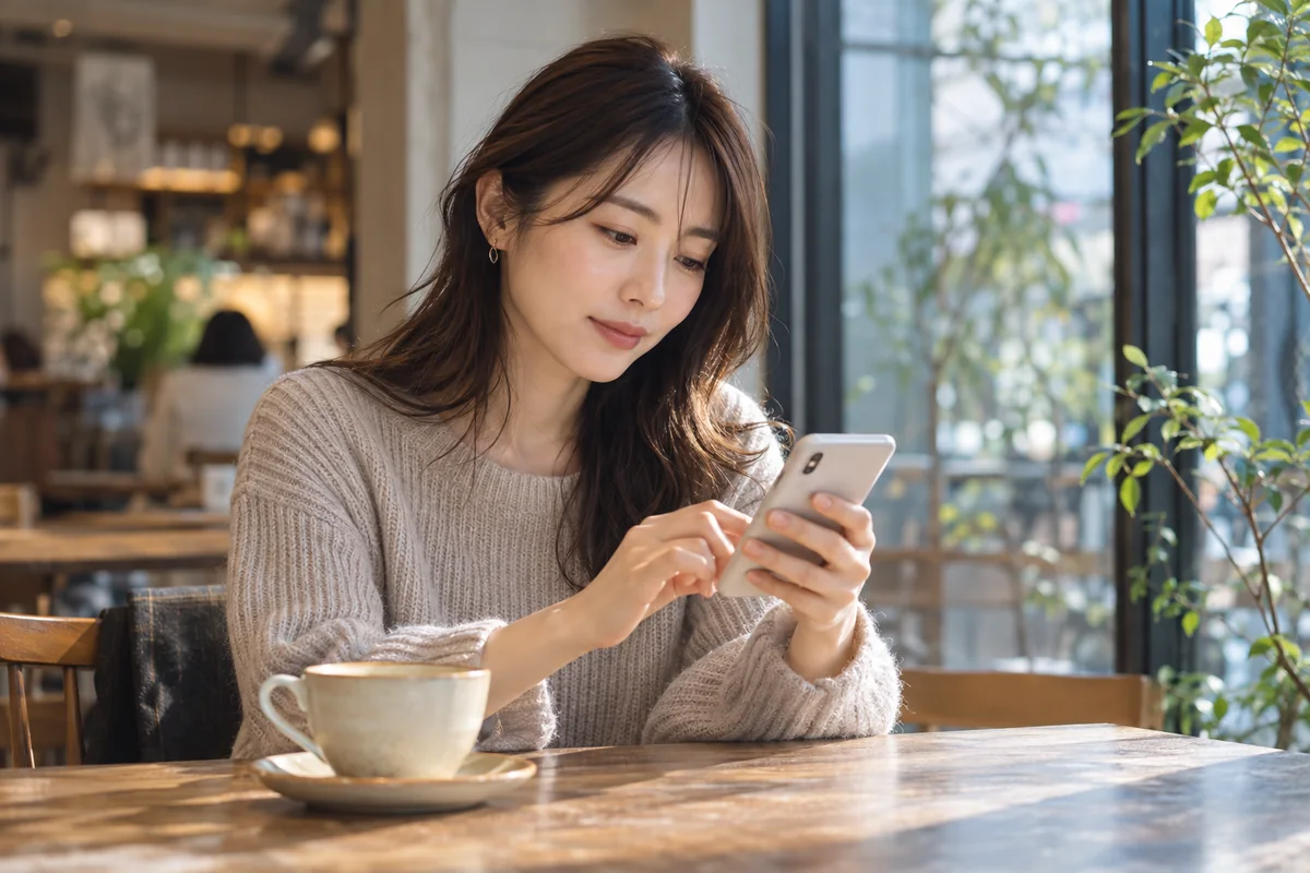 元彼への最初のメッセージを落ち着いて考える女性