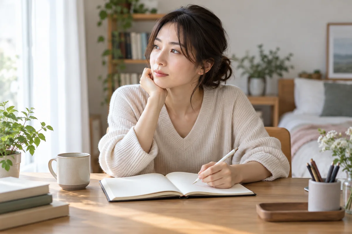 元彼との別れの原因をノートに整理する女性