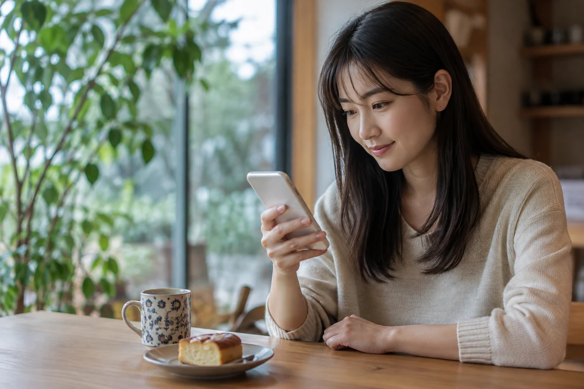 電話占いの口コミを落ち着いて比較する女性