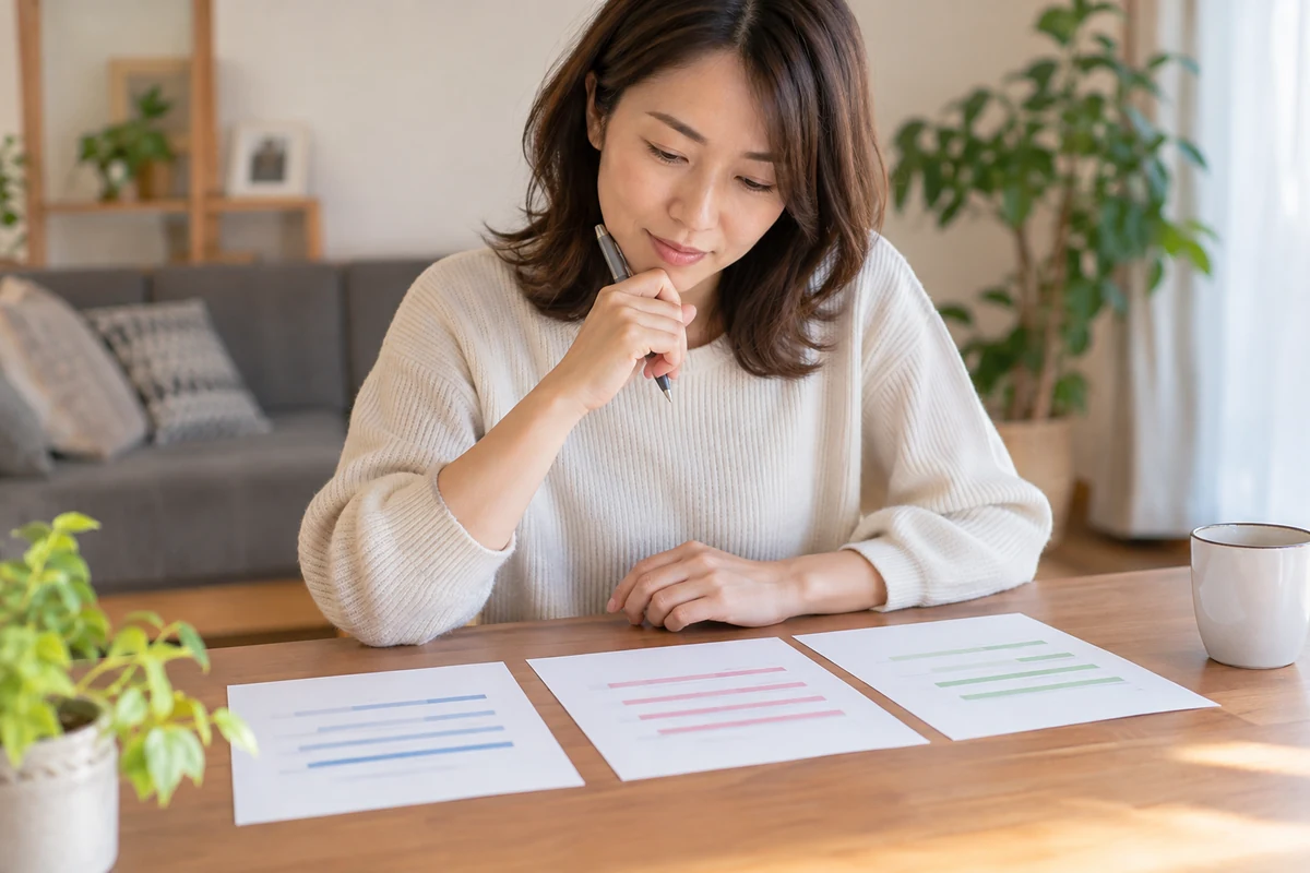 口コミを読み比べながら自分との相性を考える女性