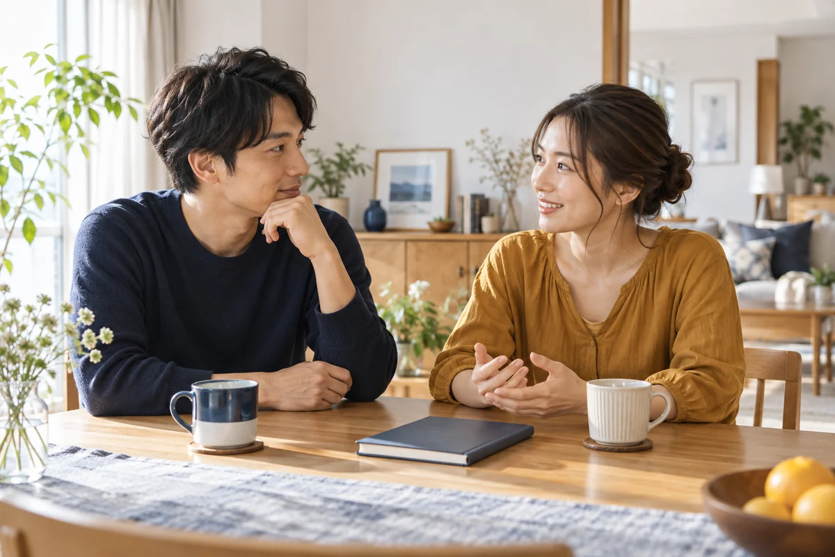 始まり方を含めて透明性のある関係を話し合う男女