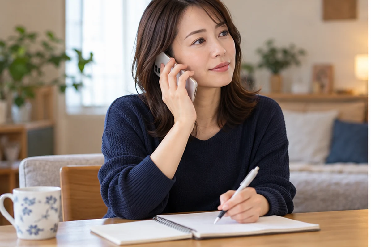スマートフォンで料金と利用条件を確認する女性