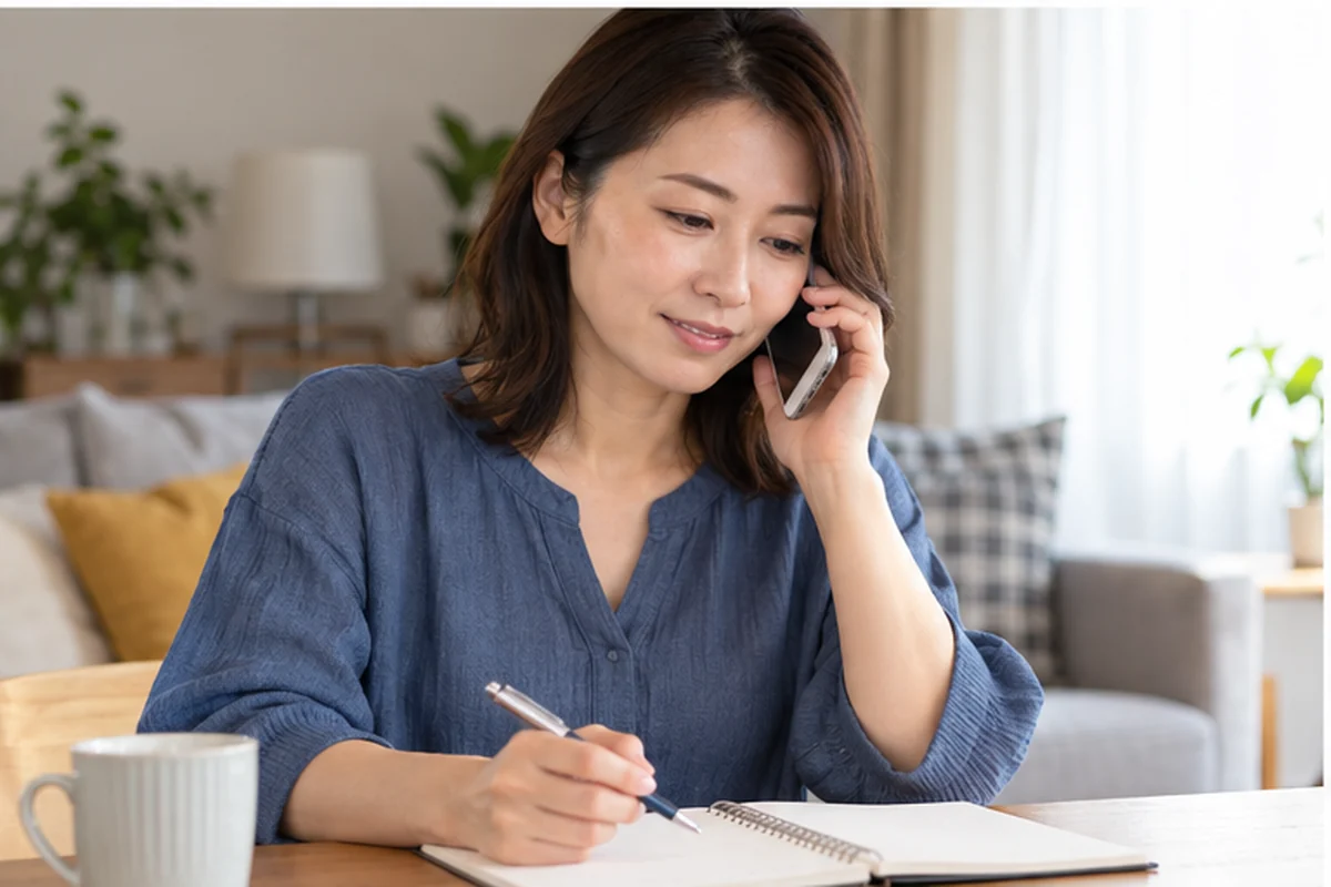 相談前に質問と予算を整理する女性