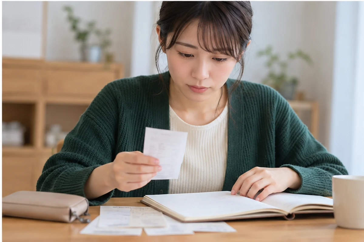 利用後に内容を整理する女性