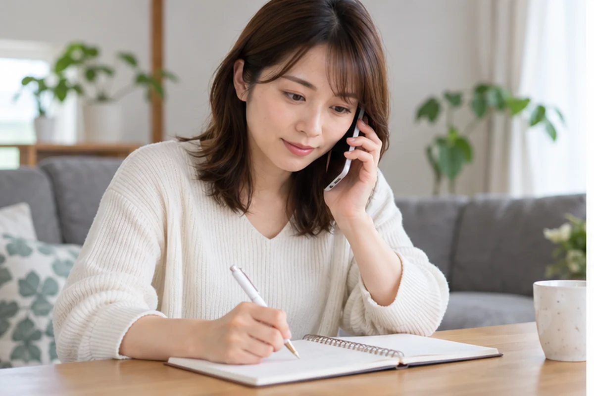 相談前に質問と予算を整理する女性