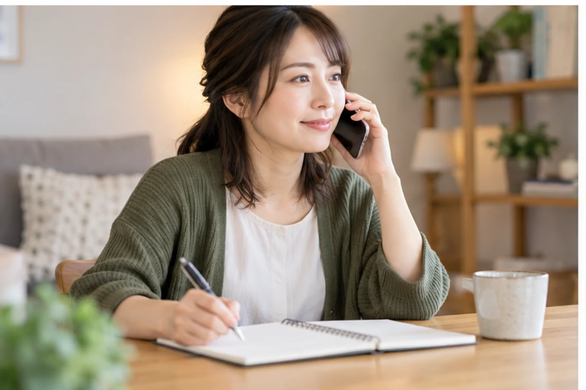 スマートフォンで料金と利用条件を確認する女性