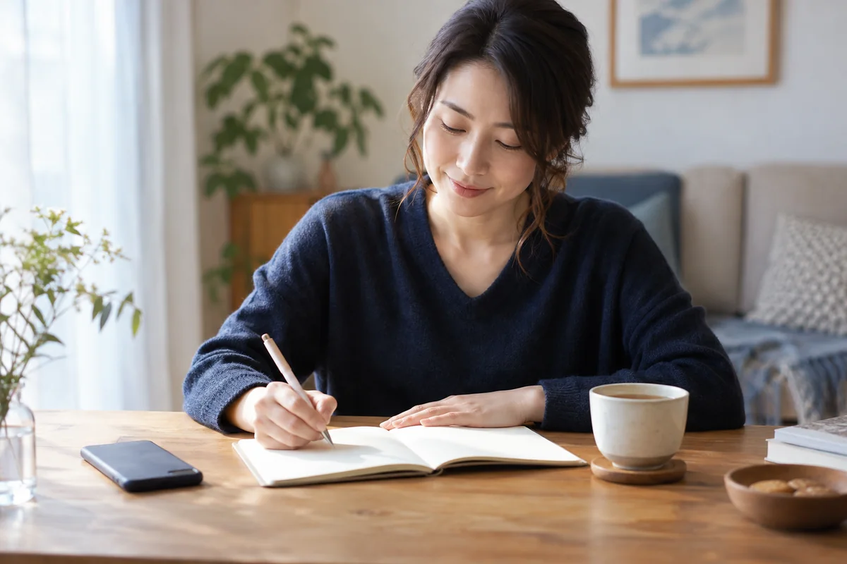 相談後に現実にできる次の一歩をノートへ書くイメージ