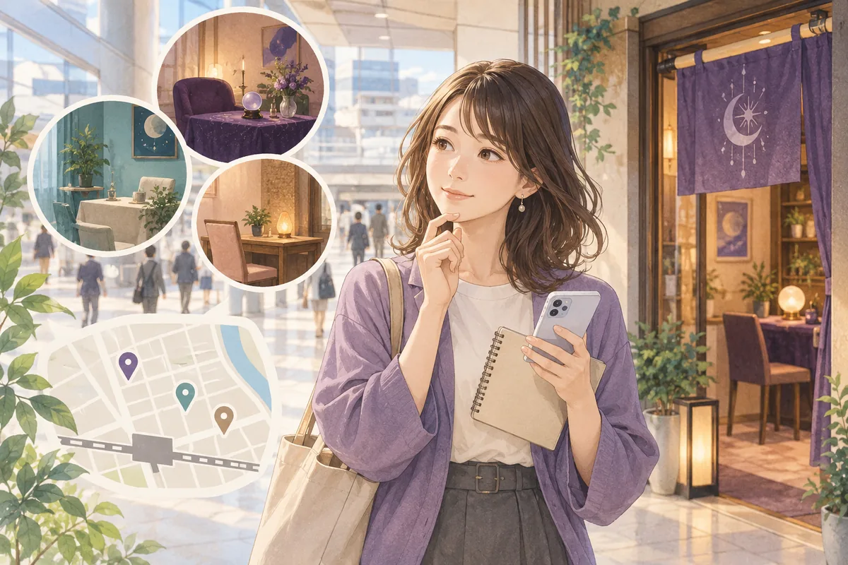 千葉駅周辺で対面占いの相談先を検討する女性