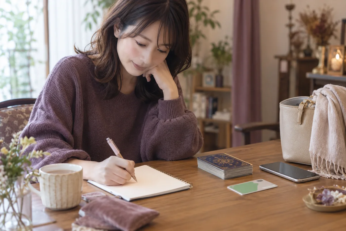 初めての占い前に質問を整理する女性