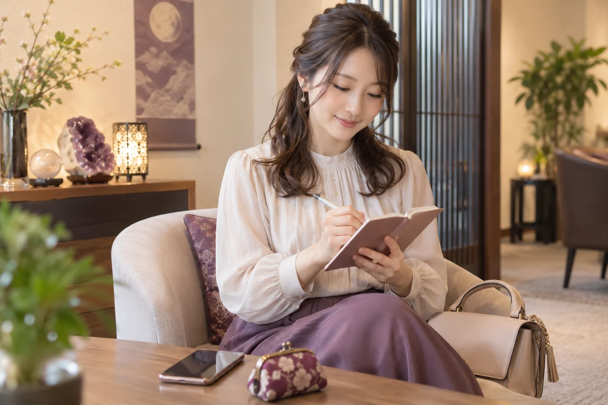 初めての占い前に持ち物や質問を確認する女性