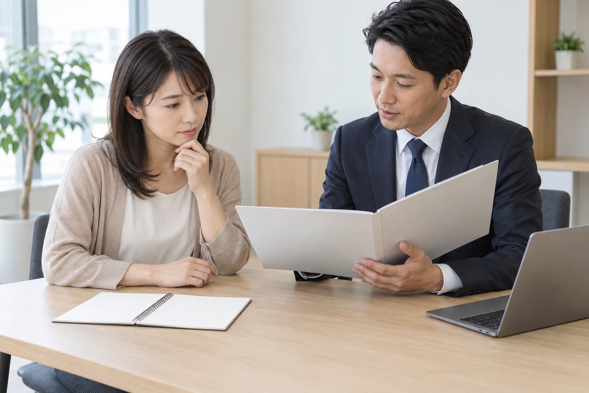 調査報告書の見本と法律相談のメモを確認するイメージ