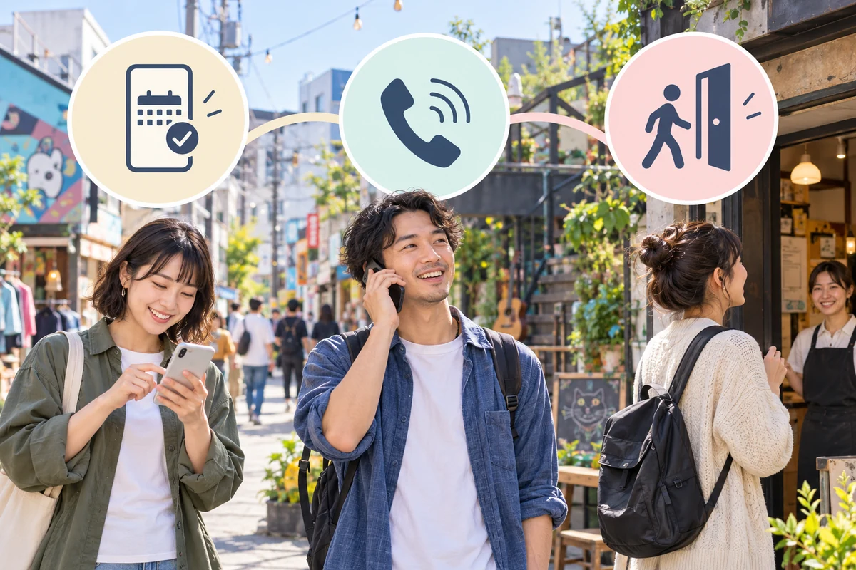 Web予約と電話予約と当日受付を比べるイメージ