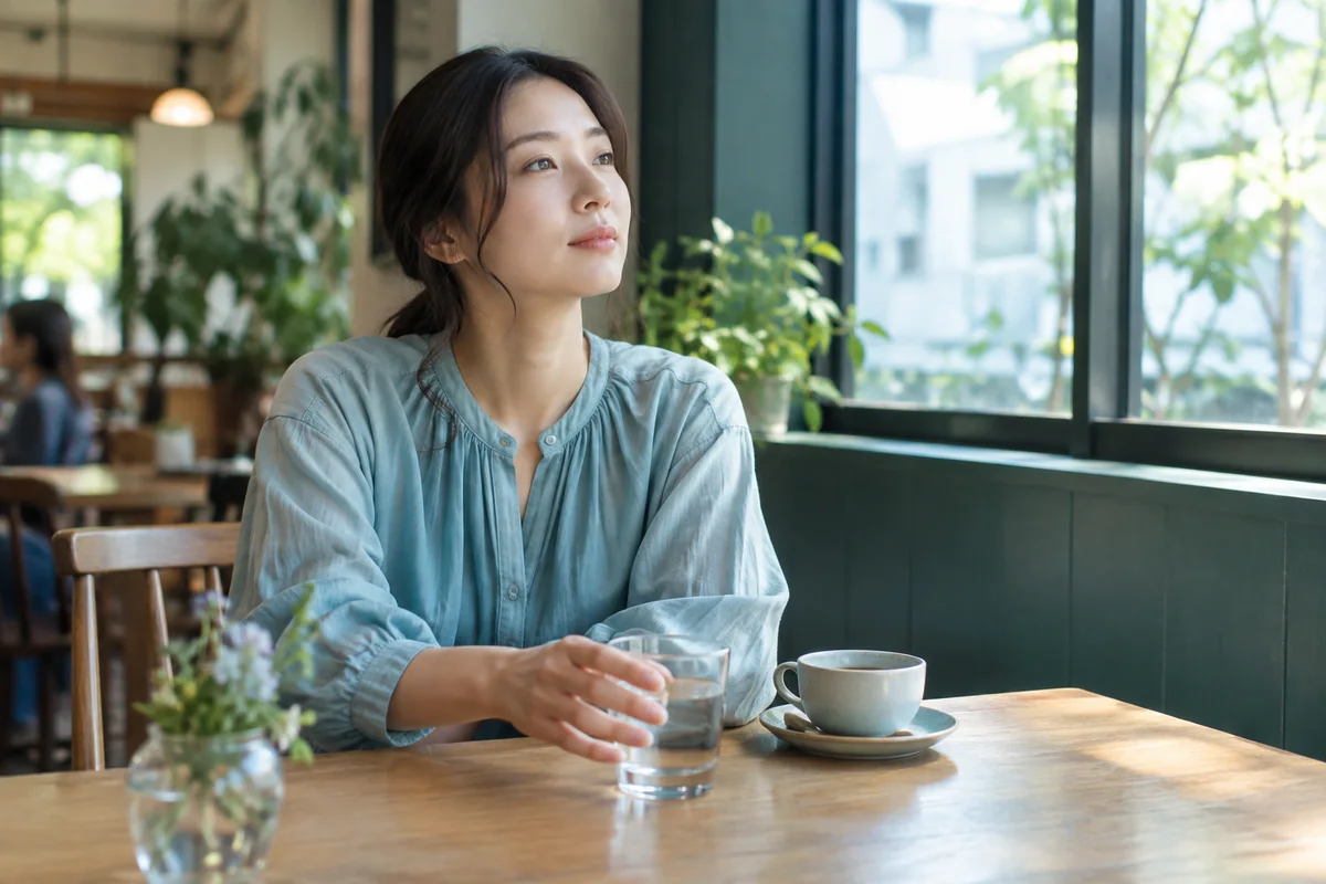 元恋人を思い出したあと深呼吸して落ち着く女性