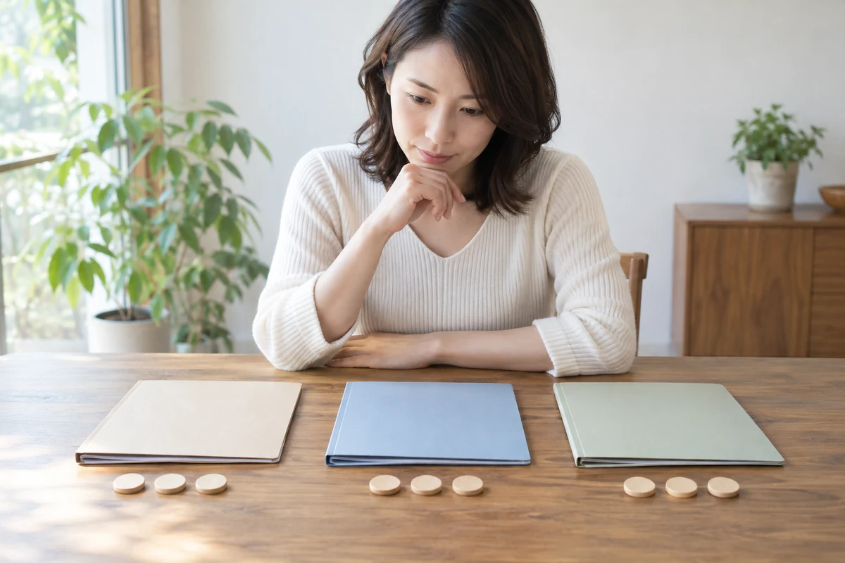 三つの探偵相談条件を同じ比較表で確認する成人女性のイメージ