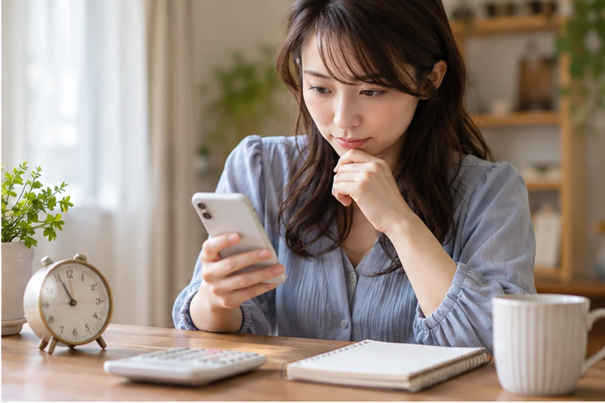 電話占い絆の祥雲（しょううん）先生の公式情報をスマートフォンで確認する女性