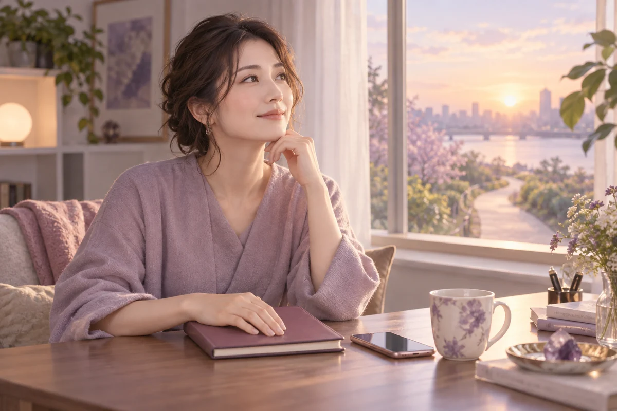 情報を確認して落ち着いて次の行動を考える女性