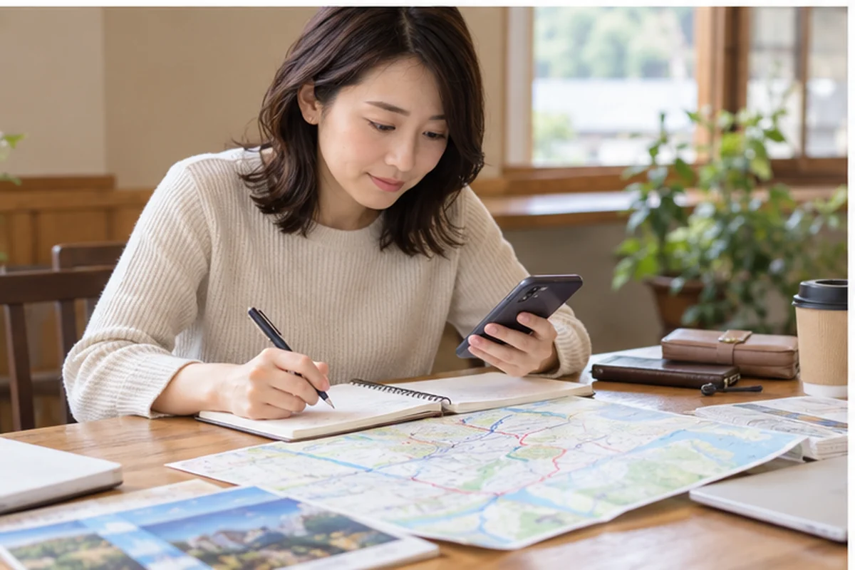 スマートフォンで高尾の占い予約を確認する女性