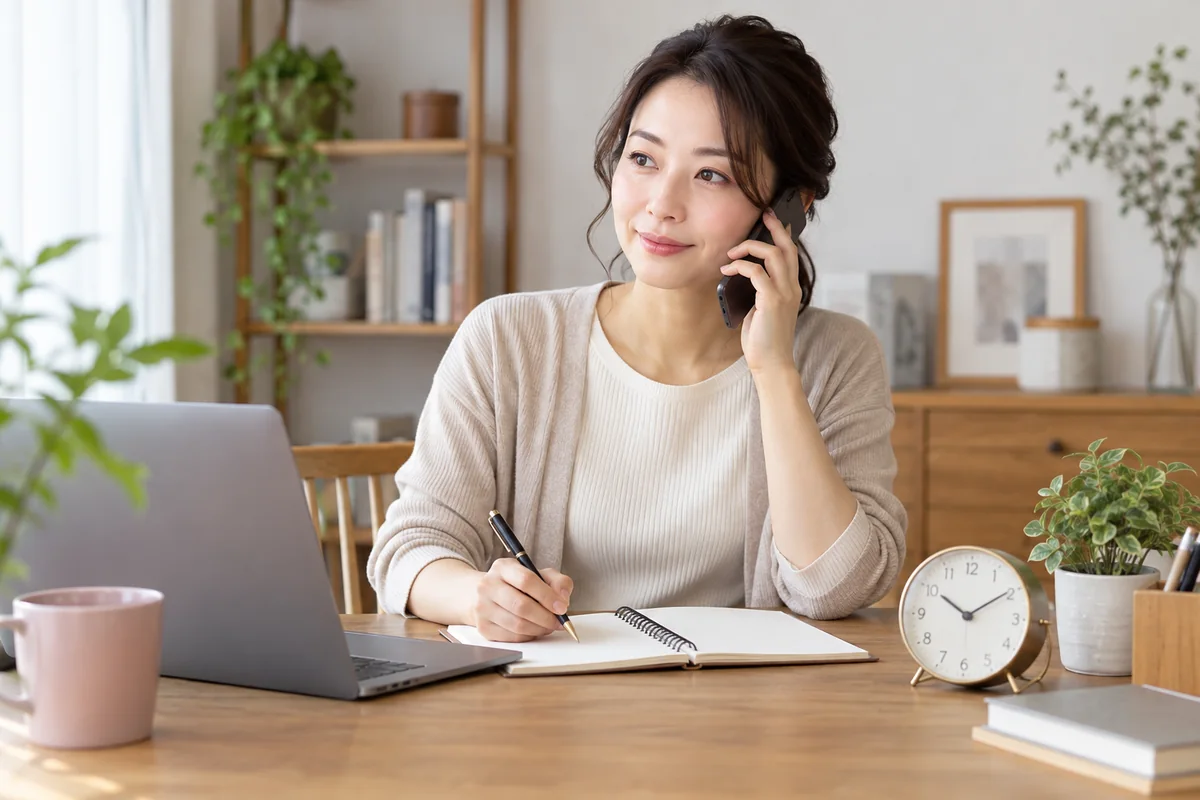 終了時刻を決めて電話占いを利用する女性