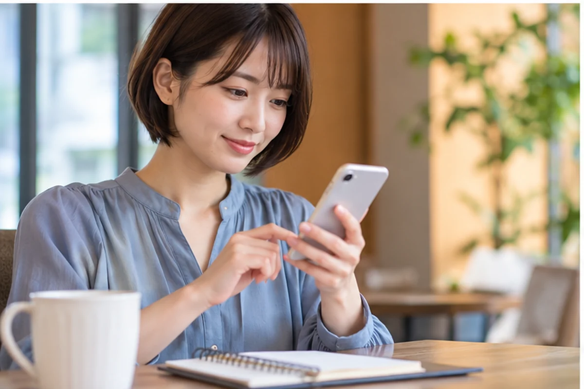スマートフォンで栃木の占い予約を確認する女性