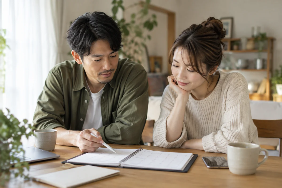 約束を相談し互いの予定を確認する男女