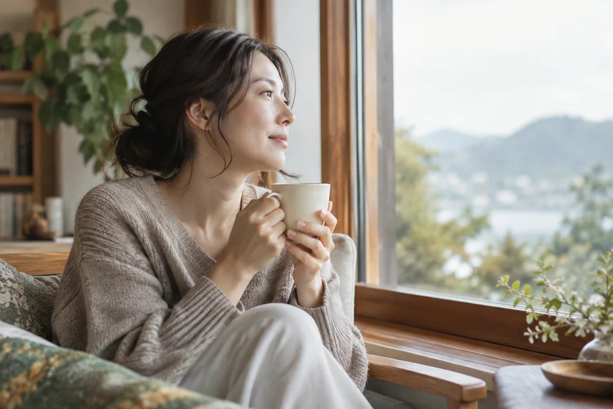 窓辺で自分の希望を考える女性