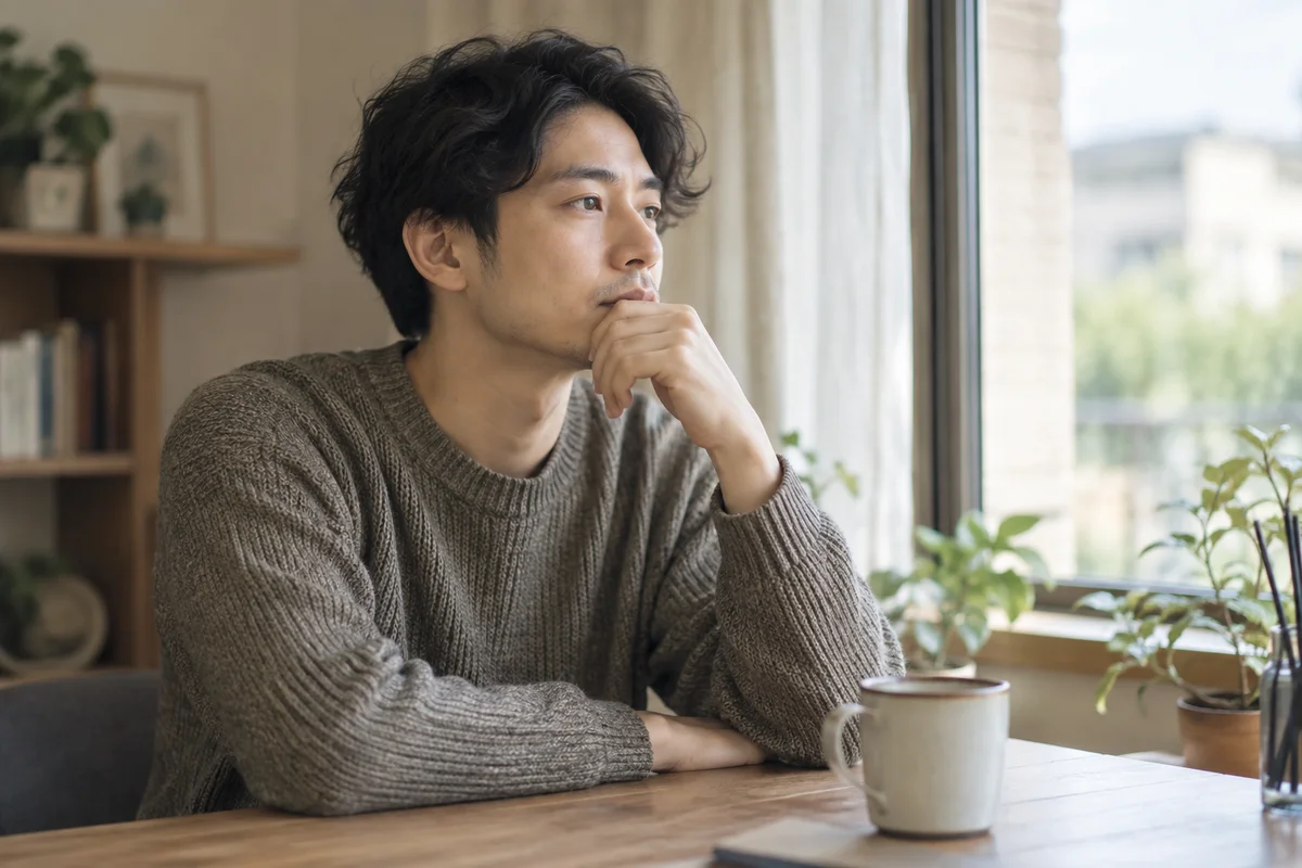 生活の中で気持ちを振り返る男性