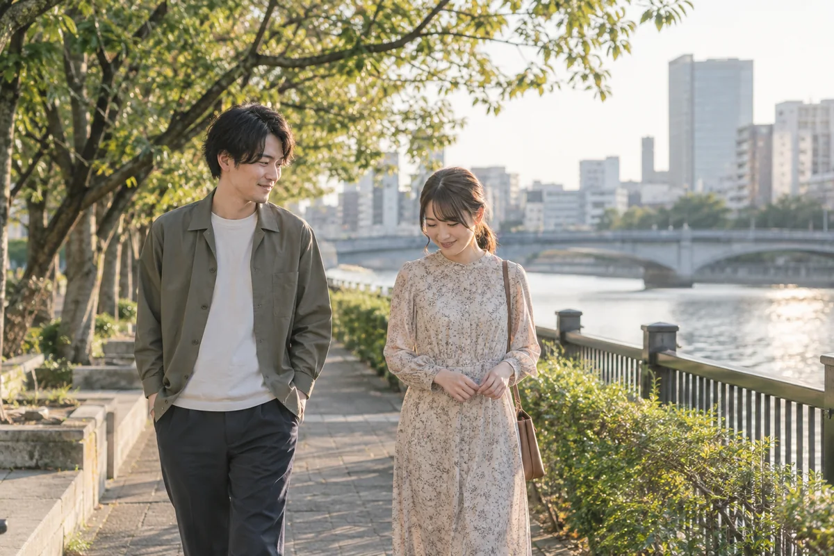 付き合ってから気持ちが育つ可能性を感じながら歩くカップル