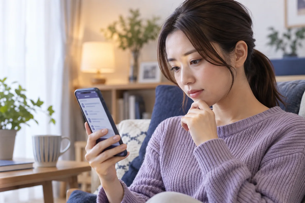 公式サイトで占い師の在籍状況を確認する女性
