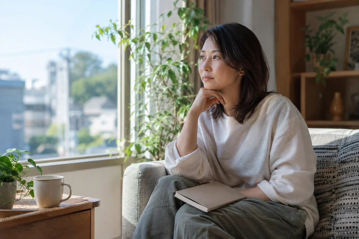 窓辺で相談と自分の選択肢を考える女性のイメージ