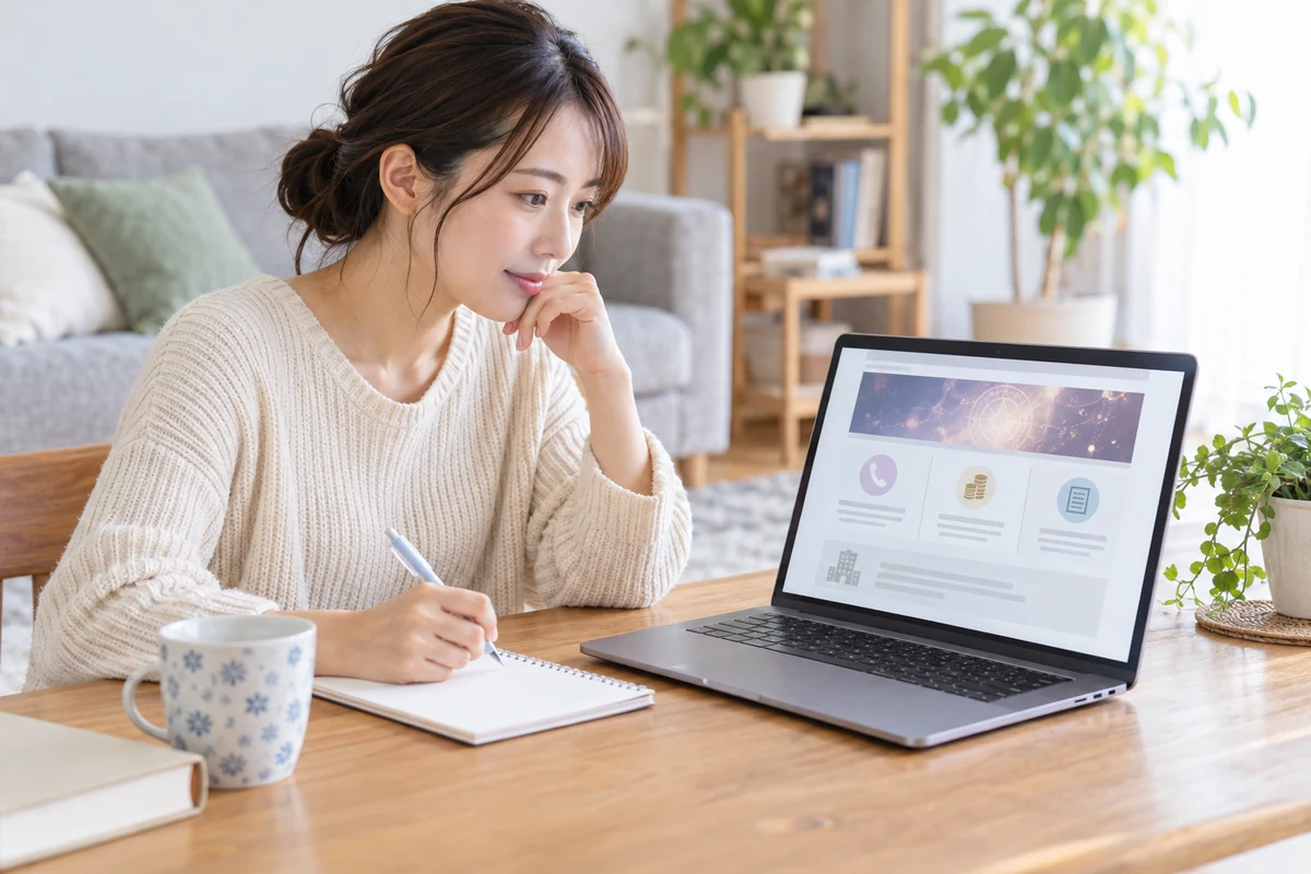 ラフィネの公式利用案内と料金を確認する女性