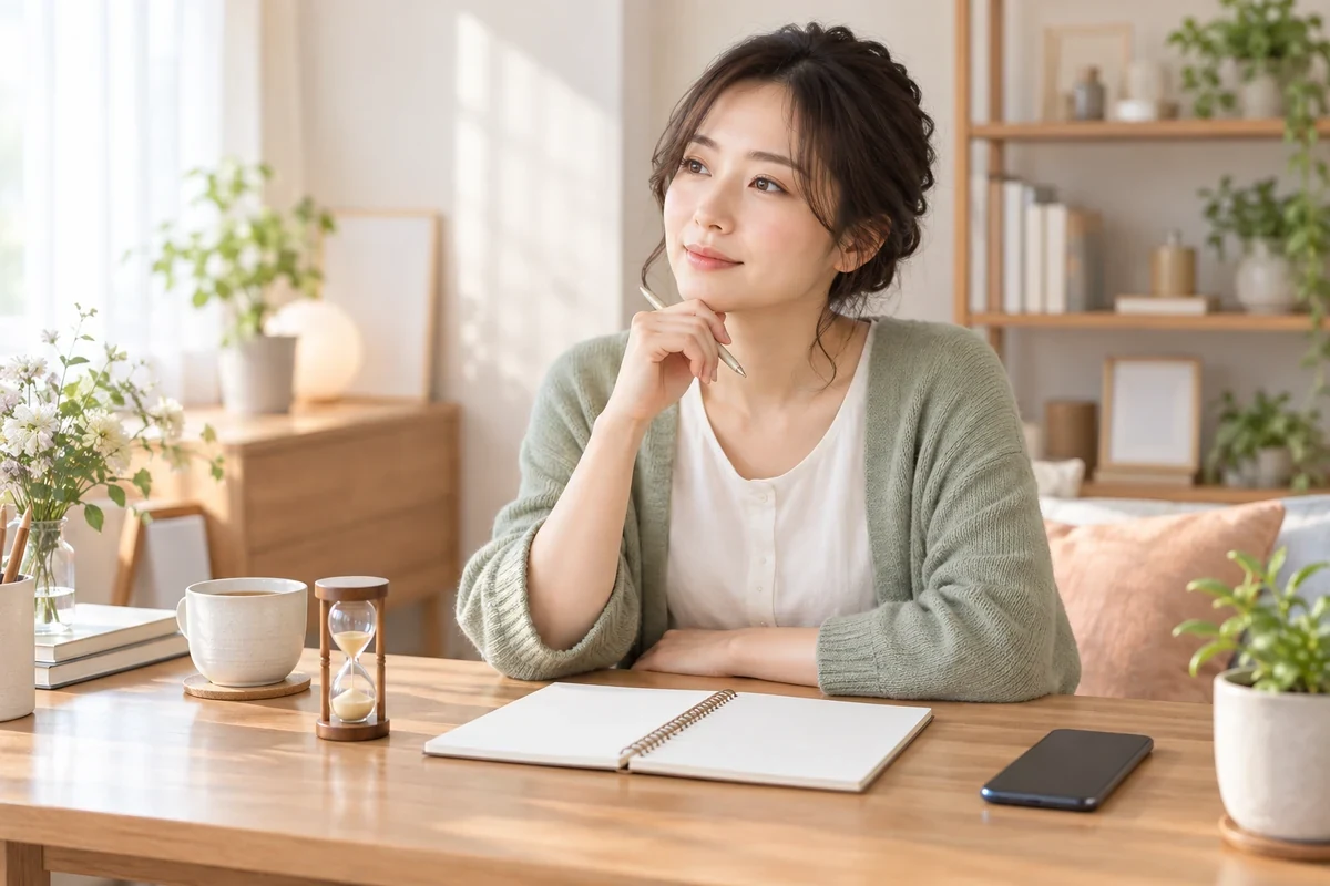 電話相談前に質問と予算を整理する女性のイメージ