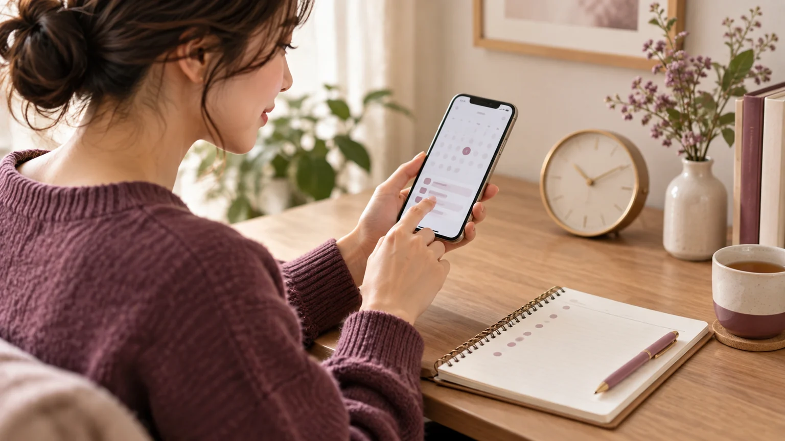 スマートフォンで電話相談の予約日時を確認するイメージ