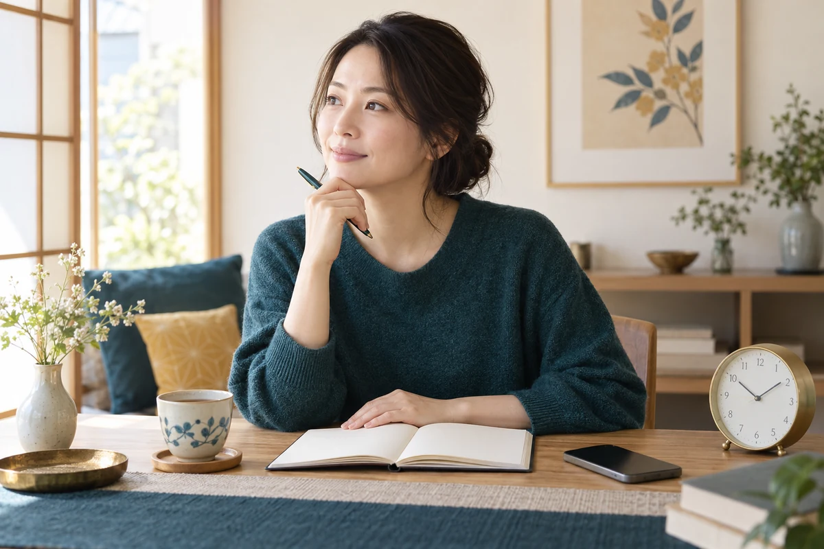 電話相談前に質問と予算を整理する成人女性のイメージ