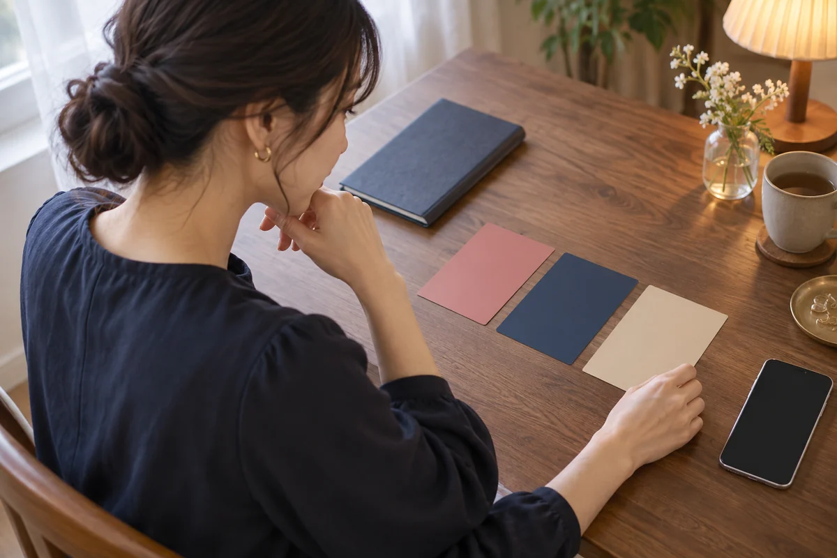 恋愛と仕事と家庭の悩みをノートに分けて整理する女性