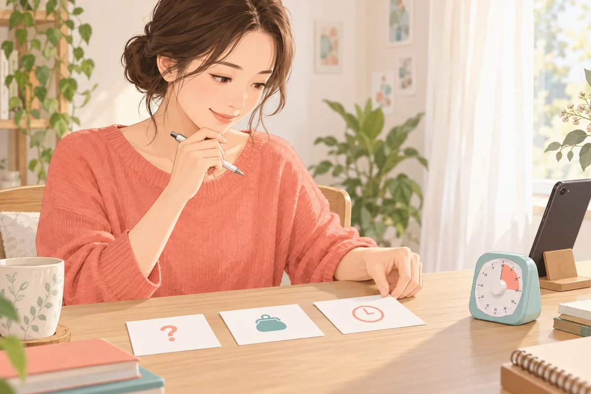 レナ先生への電話相談前に質問と予算を整理する女性のイメージ