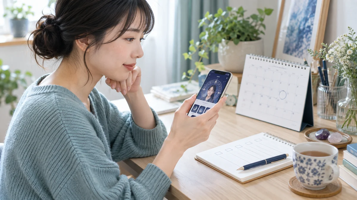 スマートフォンとカレンダーで良水先生のプロフィールを確認するイメージ