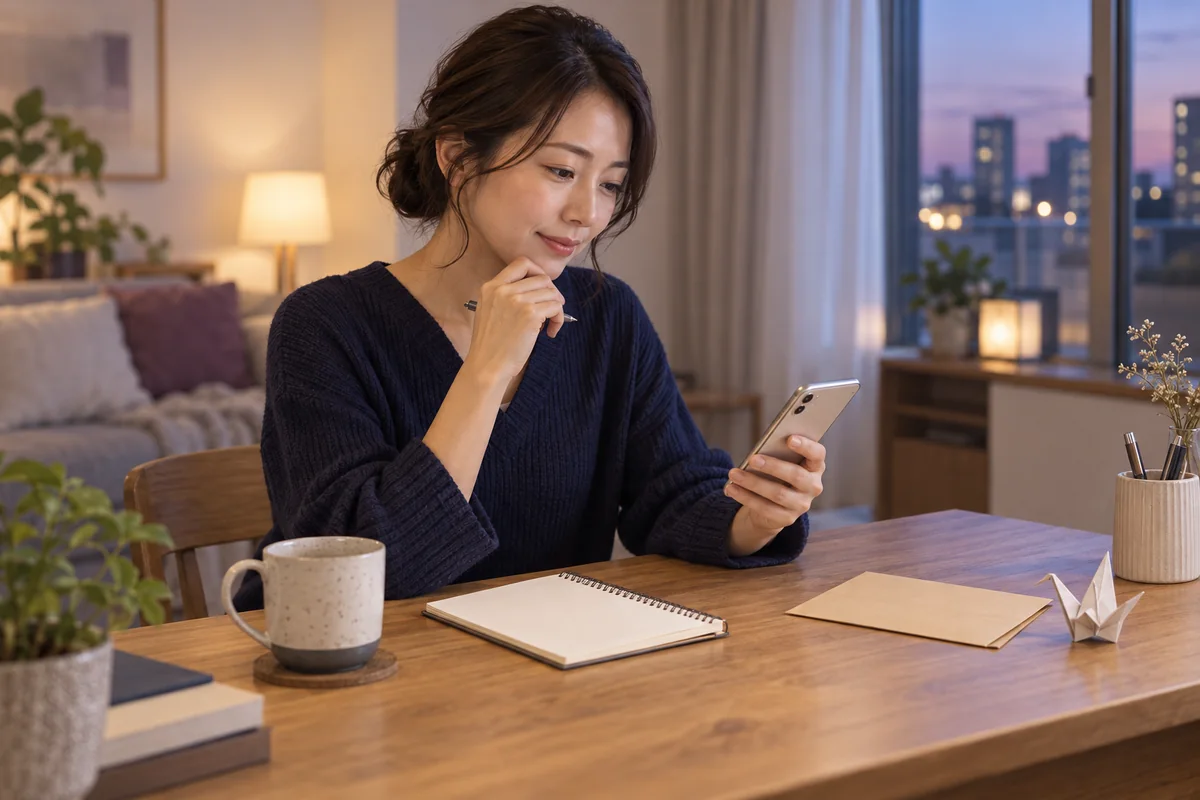 結命千華先生への電話またはメール相談前に質問と予算を整理する女性のイメージ