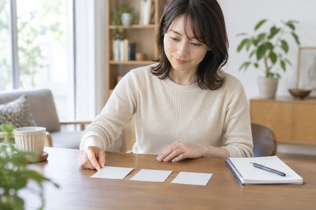 電話占い師のプロフィールを比較する場面