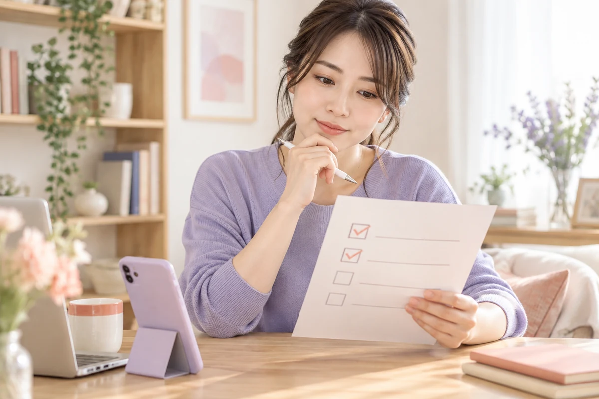マッチングサービスの向き不向きをチェックする成人女性