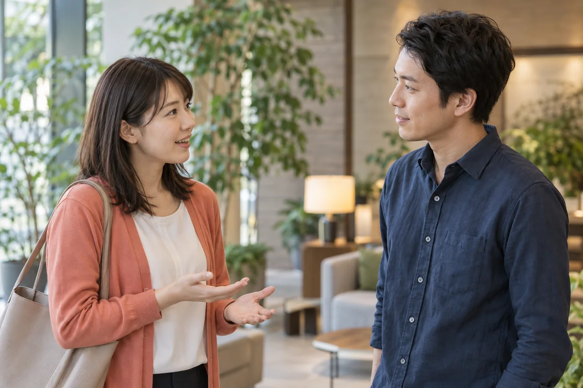 短い会話への反応を尊重しながら話す男女