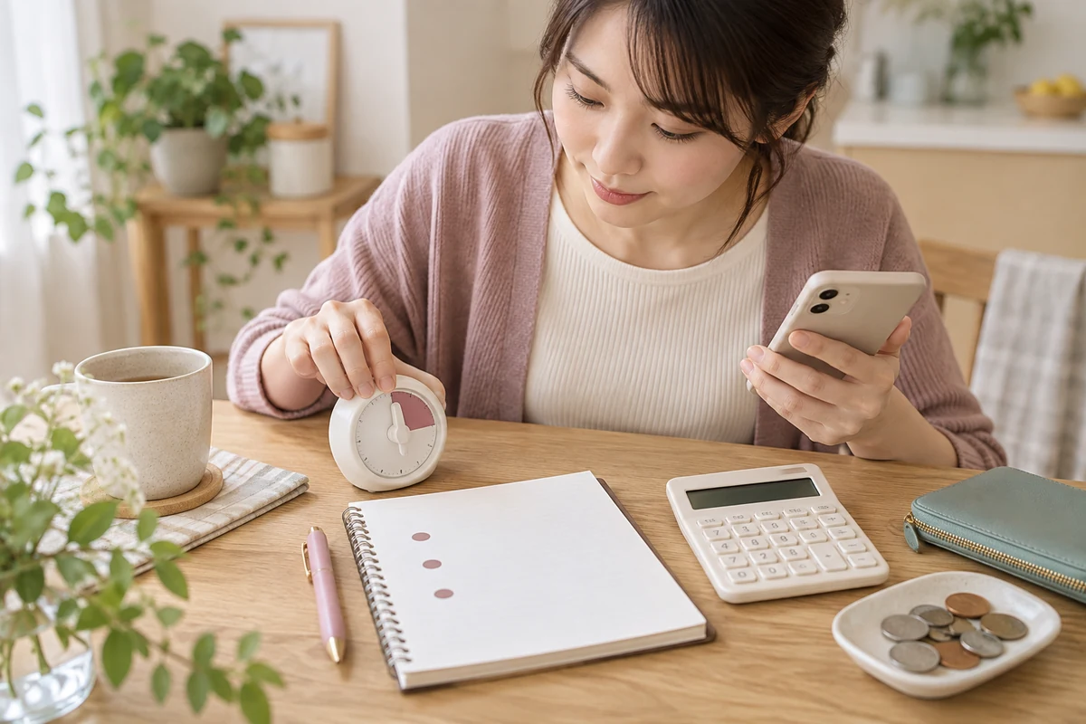 電話鑑定の時間と予算を計算する女性