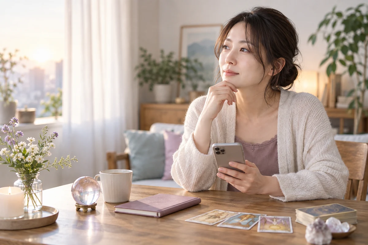 電話占いの口コミと料金を確認して悠珠先生への相談を検討する女性