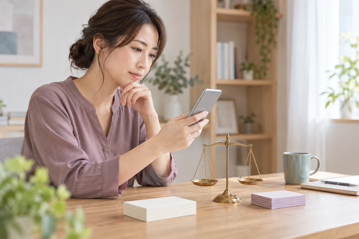 悠珠先生の口コミを比較している女性
