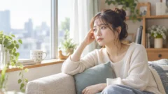 恋愛中の頭痛と体調を確認する女性