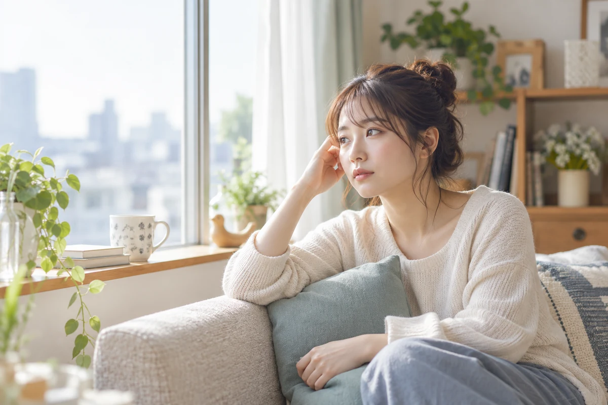 恋愛中の頭痛と体調を確認する女性